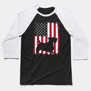 Dog Scottish Terrier Dog USA Flag Patriotic 4th of July 722 paws Baseball T-Shirt